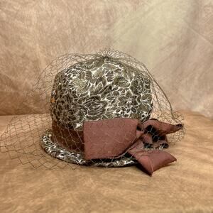 Vintage 50s Mr. Henry Multicolor Floral Metallic Derby Bucket Hat Net Bow Retro